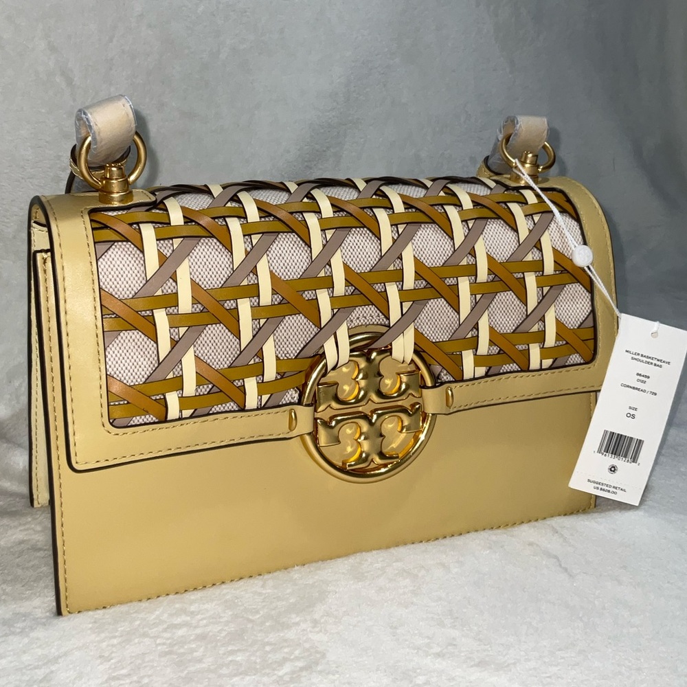 Tory Burch Women's Cornbread Miller Basketweave Leather Shoulder Bag